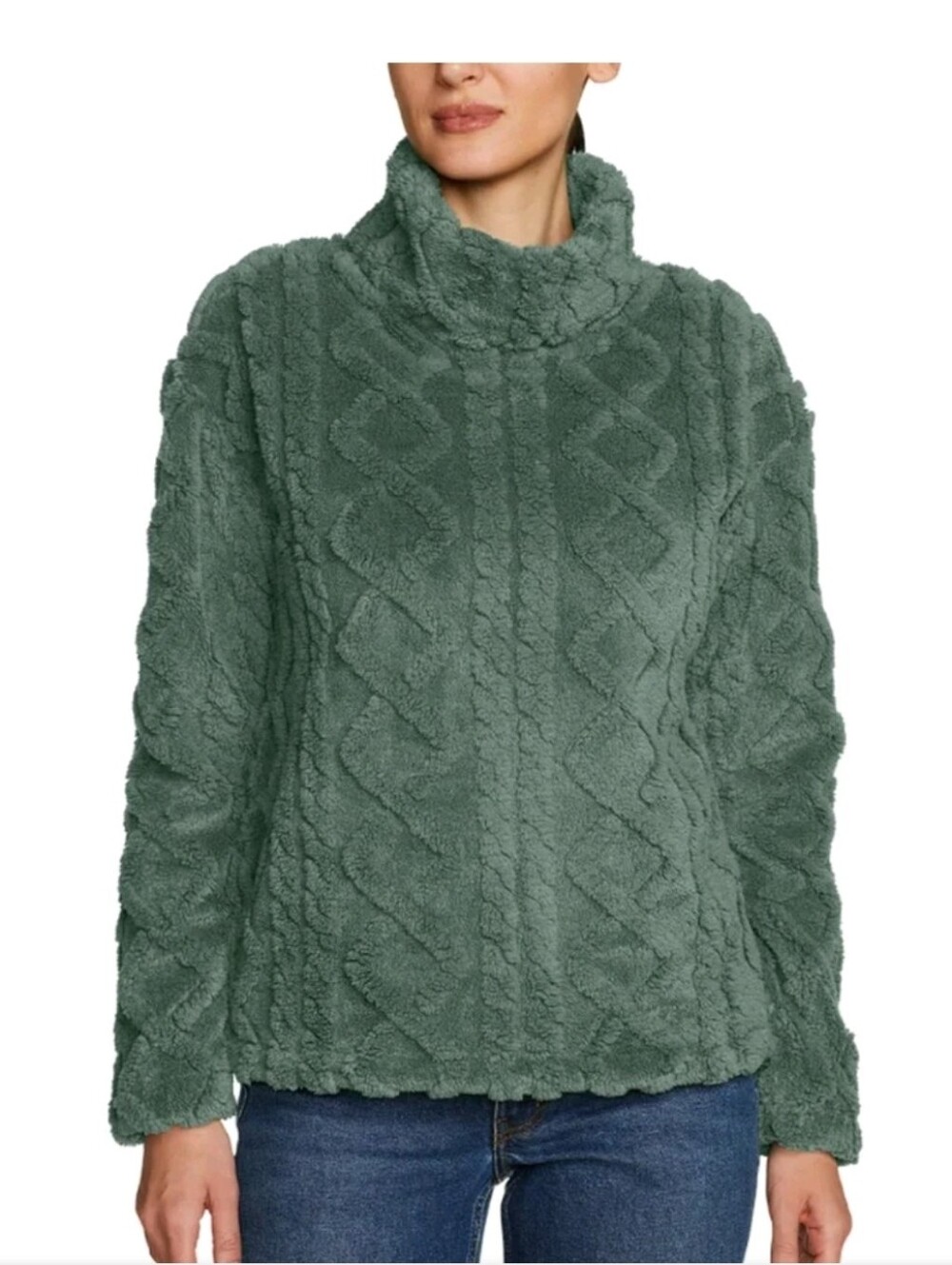 Eddie Bauer Plush Cable Turtleneck Sweater - Forest Green